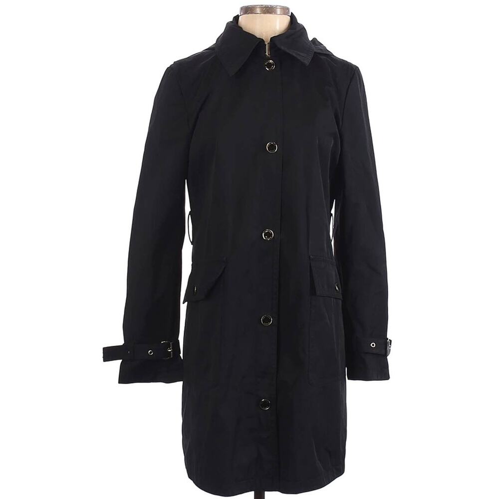 Michael Kors Coat Women's Hooded Jacket Black Trench Cotton‎ Midi Size Small